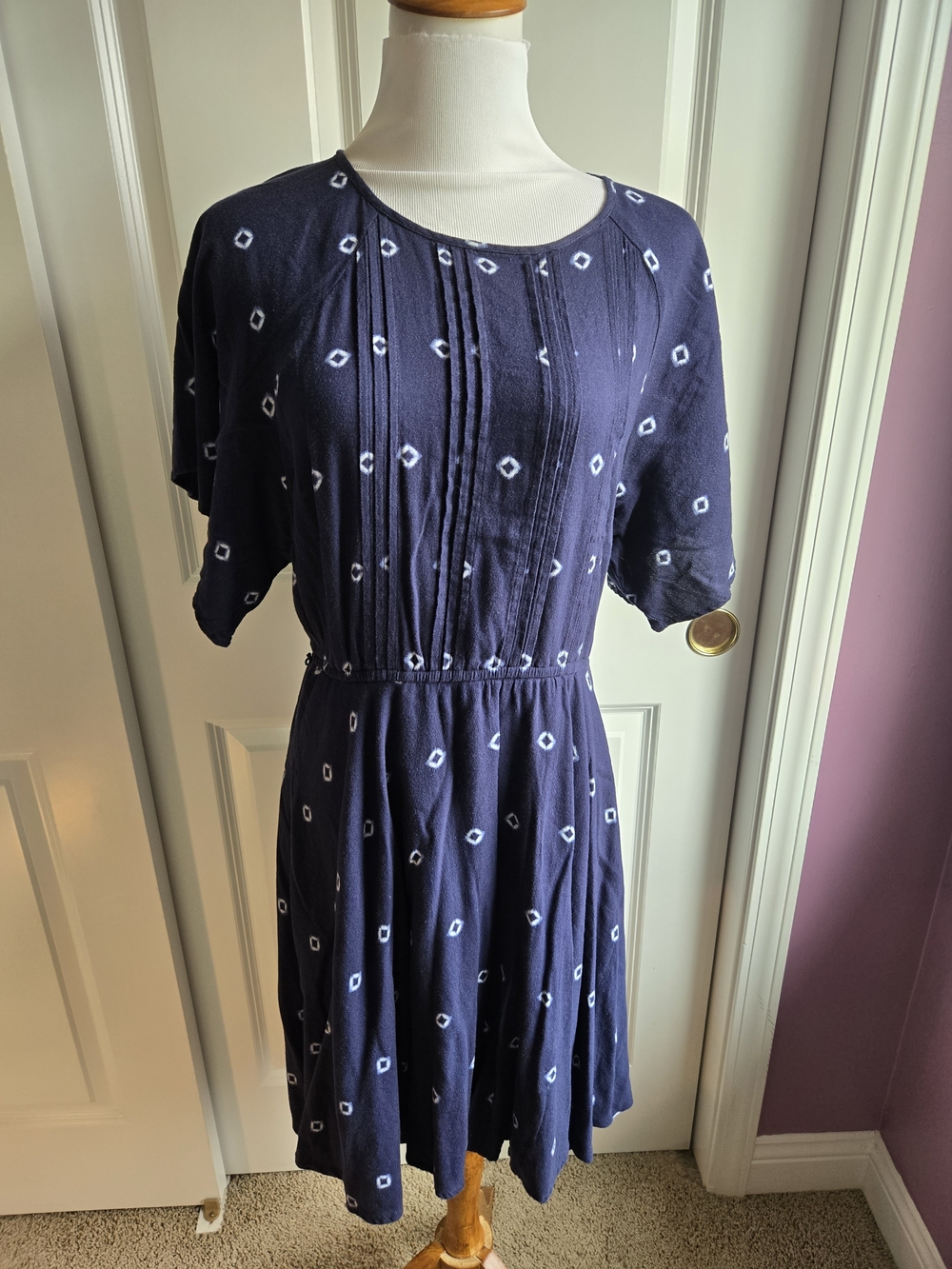 Old Navy Navy Blue Midi Dress with White Geometric Print - Medium - Picture 1 of 6